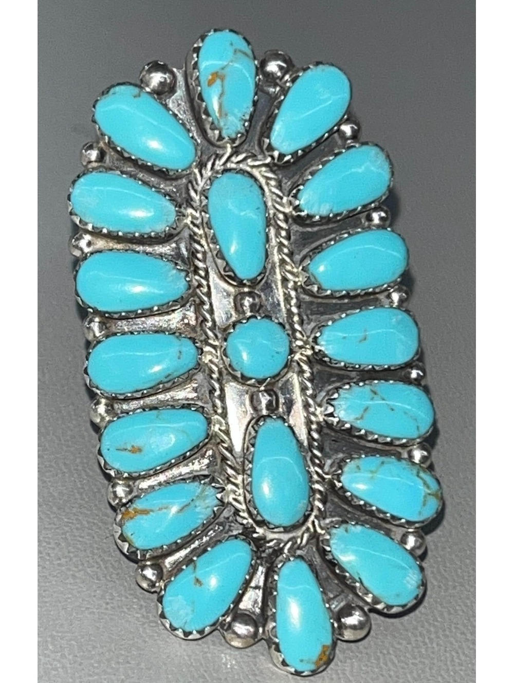 Navajo sterling silver ring turquoise cluster traditional style size 10.25